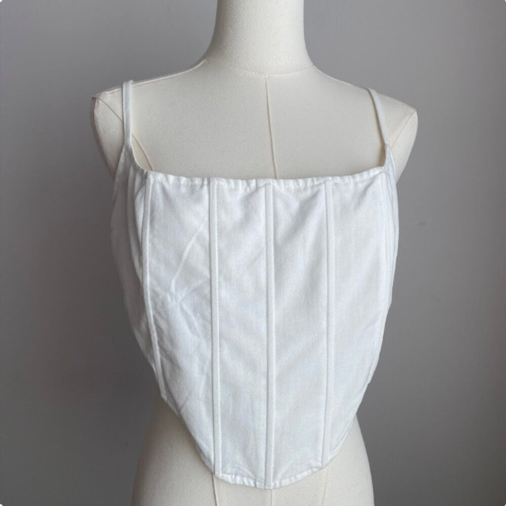 Et Clet Corset Bustier Top White Linen Blend Size L